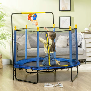 English Elm Qaba Springfree Indoor Kids Trampoline with Basketball Hoop and Safety Net Ages 3 to 10 W2225P229104