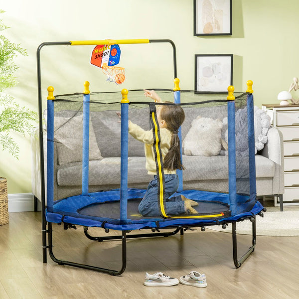 English Elm Qaba Springfree Indoor Kids Trampoline with Basketball Hoop and Safety Net Ages 3 to 10 W2225P229104