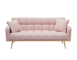English Elm 69 Convertible Sofa Bed for Small Spaces 69-Inch Fabric Futon with Solid Wood Frame, Comfort Seat Pink W3356P298524