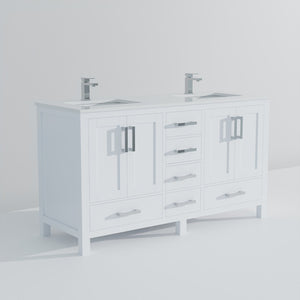English Elm White Double Bath Vanity With Cultured Marble Top, Ample Storage & Chrome Faucet Set For Elegance B2731P259074-GIGA