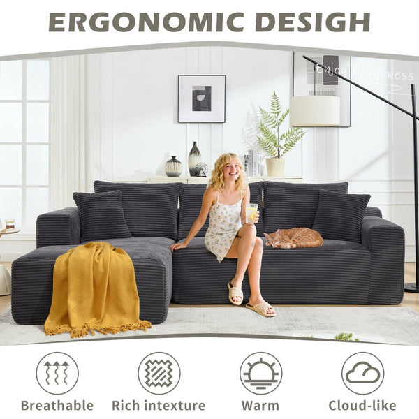 English Elm Modular Cloud Sectional with Oversized Chaise Memory Foam Fill for Living Rooms W3224S00008