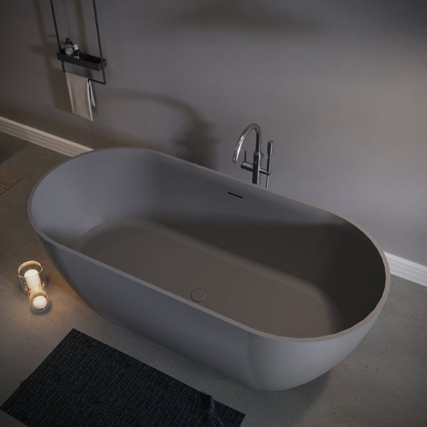 English Elm 63" Stone Resin Freestanding Soaking Tub Matte Sculpted Surface for Spa Bathroom W1920P410083