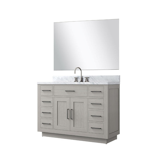 English Elm White Oak 48-Inch Single Bath Vanity Set With Carrara Marble Top, Chrome Faucet & Matching Mirror B2731S01961-GIGA