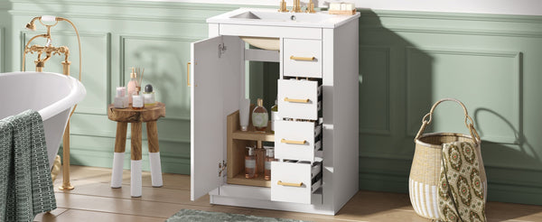 English Elm 24" Modern Bathroom Vanity With Integrated Sink, Soft-Close Drawers, Stylish Gold Hardware Finish N710P341038K