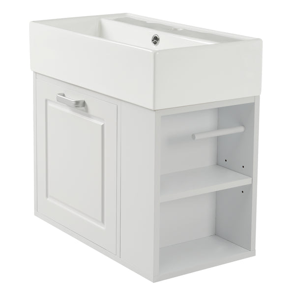 English Elm Christopher Knight Home® - 21.8" Wall-Mounted Bathroom Vanity with Ceramic Sink, Soft-Close Drawer, Adjustable Shelves & Tissue Holder White N759P292550K