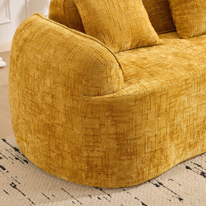 English Elm Yellow Curved Two-Person Compressed Sofa with Chenille Fabric, Spring Support, 2 Pillows, No-Assembly W3612P350748