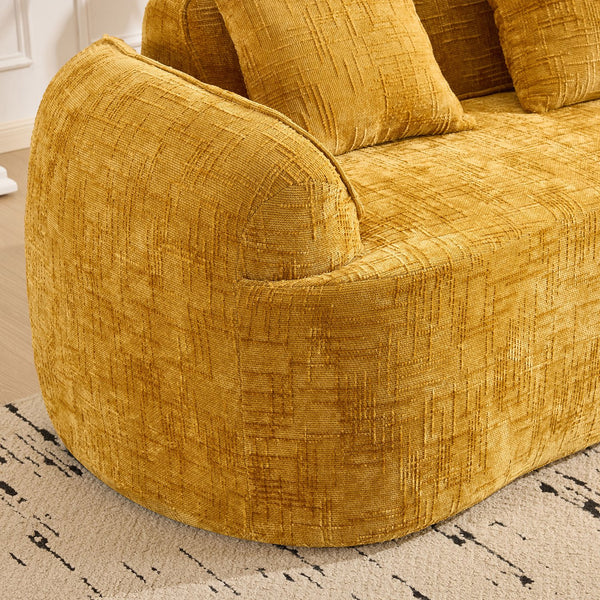 English Elm Yellow Curved Two-Person Compressed Sofa with Chenille Fabric, Spring Support, 2 Pillows, No-Assembly W3612P350748