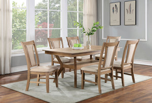 English Elm Modern Natural Tone Dining Table with Open Lower Shelf, 64"L x 38"W Sturdy Curved Legs & Warm Finish B2741P327421
