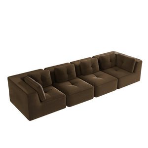 English Elm Modern Corduroy Sectional Sofa Tufted Four Seat Modular Design with Deep Cushions Brown W714S01810