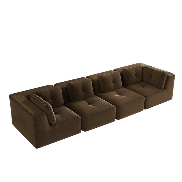 English Elm Modern Corduroy Sectional Sofa Tufted Four Seat Modular Design with Deep Cushions Brown W714S01810