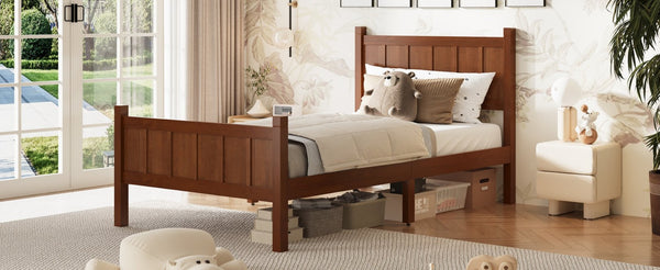 English Elm Twin Platform Bed Vertical Slat Headboard Farmhouse Shaker Wood Grain Finish Bedroom Dark Walnut N733P422478P