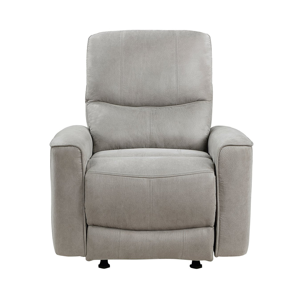 English Elm Modern Rocker Reclining Chair Gray Polished Microfiber — Transitional Track Arms, Contoured Seat, Manual Recline Comfort 39.5"H B011P204482