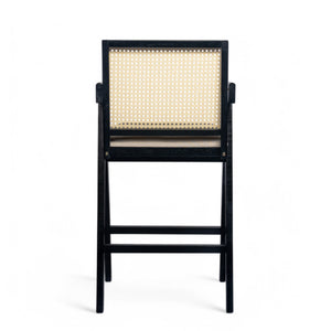 English Elm Christopher Knight Home® - 27" Woven Cane Back Bar Stool with Foam-Padded Polyester Seat, Durable Rubberwood Frame, 300lb Capacity Black+Natural,Cream Grey N780P237930B