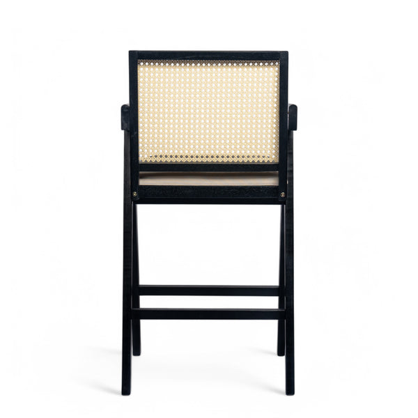 English Elm Christopher Knight Home® - 27" Woven Cane Back Bar Stool with Foam-Padded Polyester Seat, Durable Rubberwood Frame, 300lb Capacity Black+Natural,Cream Grey N780P237930B