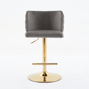 English Elm A&A Luxe Velvet Swivel Barstool with Gold-Plated 17.7" Base, Tufted Back, Ergonomic Waist Support Gray W1143P204046