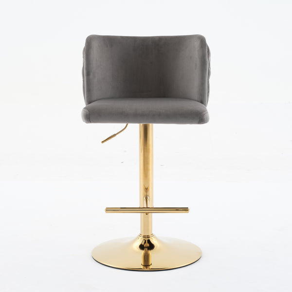 English Elm A&A Luxe Velvet Swivel Barstool with Gold-Plated 17.7" Base, Tufted Back, Ergonomic Waist Support Gray W1143P204046