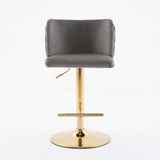 Adjustable Swivel Barstools with Gold-Plated Base, Velvet Upholstery, Tufted Back, Gray, Set of 2 - Home Pub & Kitchen