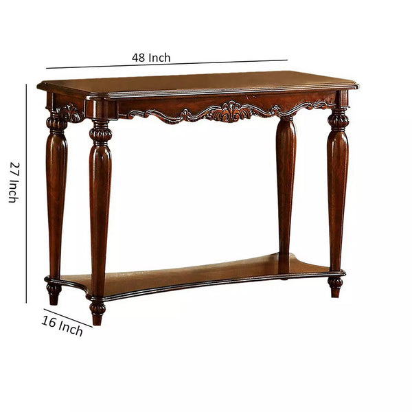 English Elm Traditional Elegant Sofa Table with Turned Legs and Carved Details, Open Shelf Storage, 48x16x27 Inch Cherry 19 L x 52 W x 8 H B011P356771