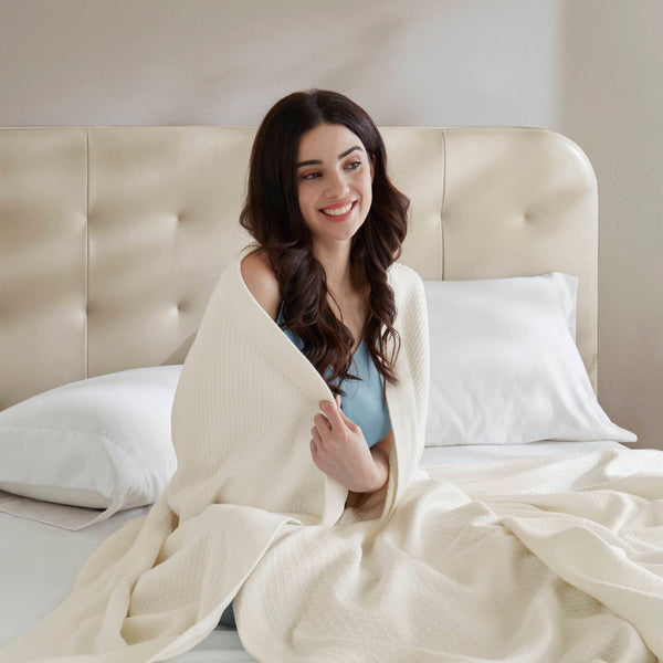 JLA Home Madison Park - Blanket Crafted from 100% Egyptian Cotton for Supreme Softness, Durable Everyday Comfort and Breathability Ivory MP51N-5171