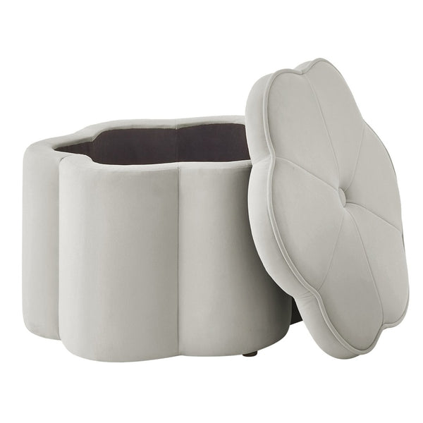 English Elm Set of 2 Flower Petal Velvet Storage Ottomans Sculptural Nesting Seating for Living Room Gray W2186P440354