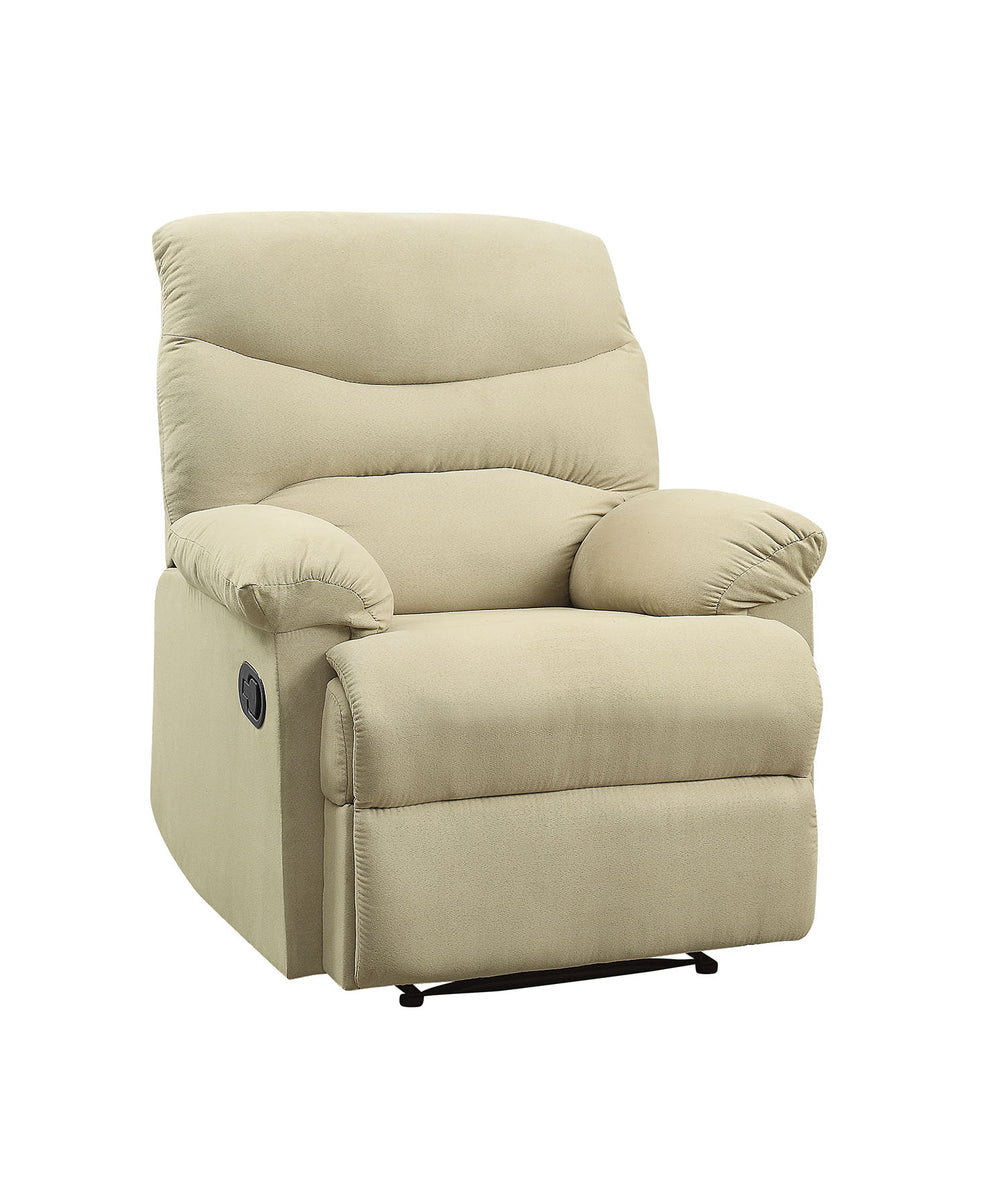English Elm Beige Recliner Chair With Pillow-Top Armrests – Cozy Microfiber Upholstery For Ultimate Comfort B062P215431