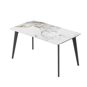 English Elm 55.12" Modern Artificial Stone Dining Table With Black Metal Legs - Seats 6, Easy Maintenance & Chic Design P1 W1535S00511-GIGA