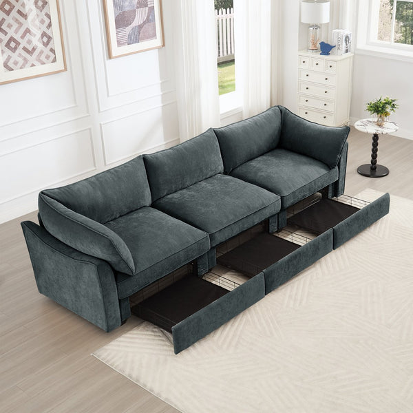 English Elm 3 Seater Sofa With Discreet Storage Drawers Under Each Seat For A Stylish, Clutter-Free Living Room W3041S00195