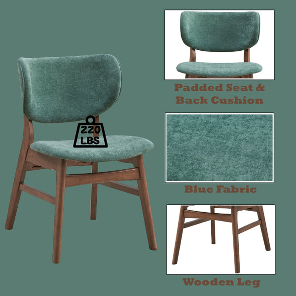 English Elm Bevis Green Upholstered Side Chair Set of 2 with Walnut Finish — Padded, Water & Scratch Resistant, 220lb Capacity B2726P391832