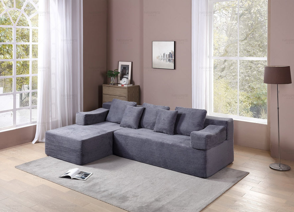 English Elm 104" Cloud Sectional Couch - Modular L-Shape Chaise Sofa in Plush Corduroy, Deep Seats, No Assembly Needed W3199S00001