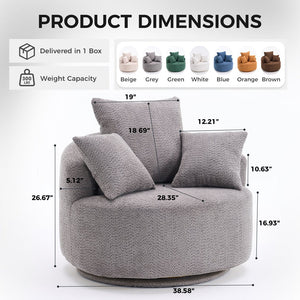 English Elm 360° Swivel Chair upholstered barrel accent chair with plush high-resilience foam and pillows for comfort Gray W2231P261425