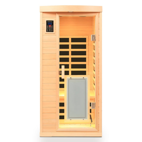 English Elm Low Emf Hemlock Wood Far Infrared Single Sauna with Glass Door and Bluetooth Audio W632S00028