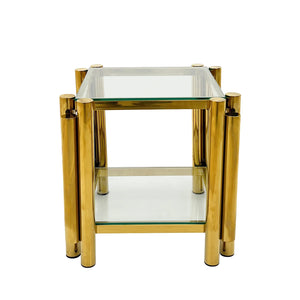 English Elm Modern 3-Piece Coffee Table Set With Double-Layer Tempered Glass & Gold Stainless Steel Finish W2978S00047