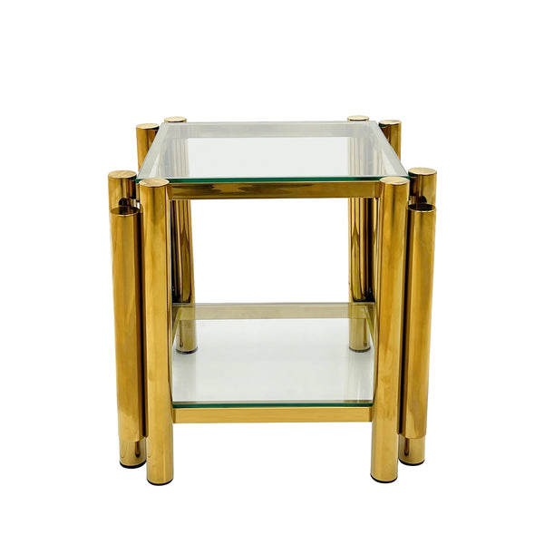 English Elm Modern 3-Piece Coffee Table Set With Double-Layer Tempered Glass & Gold Stainless Steel Finish W2978S00047