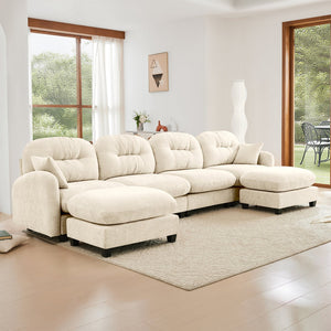 English Elm Modular U-Shaped Sectional Sofa With Ottoman, Soft Chenille Fabric, Tufted Backrest, Elegant Design W714S01373