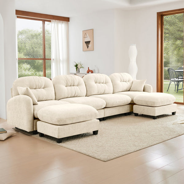 English Elm Modular U-Shaped Sectional Sofa With Ottoman, Soft Chenille Fabric, Tufted Backrest, Elegant Design W714S01373