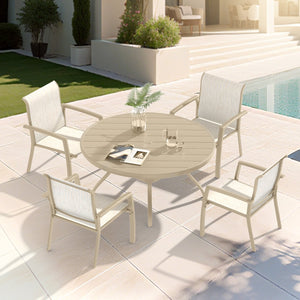English Elm 5-Piece Patio Dining Set: Stylish Stackable Chairs & Durable 40.6" Round Table For Outdoor Bliss W213S00050