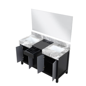 English Elm Black Black and Grey Double Bath Vanity 55 in W x 22 in D with Castle Grey Marble Top, 53 in Mirror, Soft-Close Storage B2731S00933