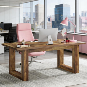 English Elm Sturdy Two-tier Computer Desk with File Cabinet and Monitor Riser for Home Office Brown T3971P453720
