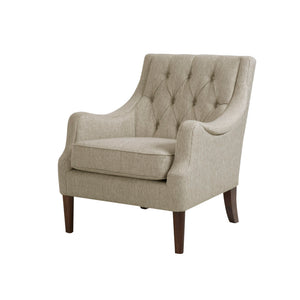 JLA Home Madison Park - Button Tufted Accent Chair with Plush Removable Cushion, Solid Morocco-Finish Wood Legs for Elegance and Comfort Beige FPF18-0514