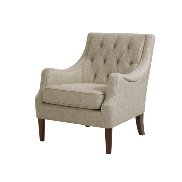 JLA Home Madison Park - Button Tufted Accent Chair with Plush Removable Cushion, Solid Morocco-Finish Wood Legs for Elegance and Comfort Beige FPF18-0514