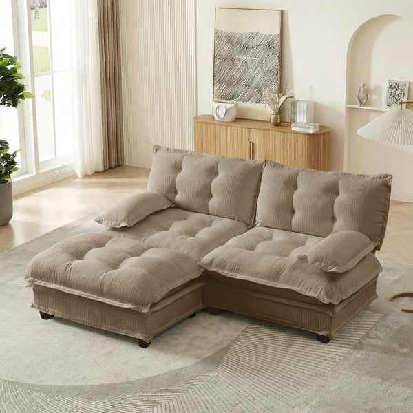 English Elm 77" Modular Cloud Sectional Chenille Couch Deep Lounge Seat with Ottoman for Living Room Light Coffee W714S01692