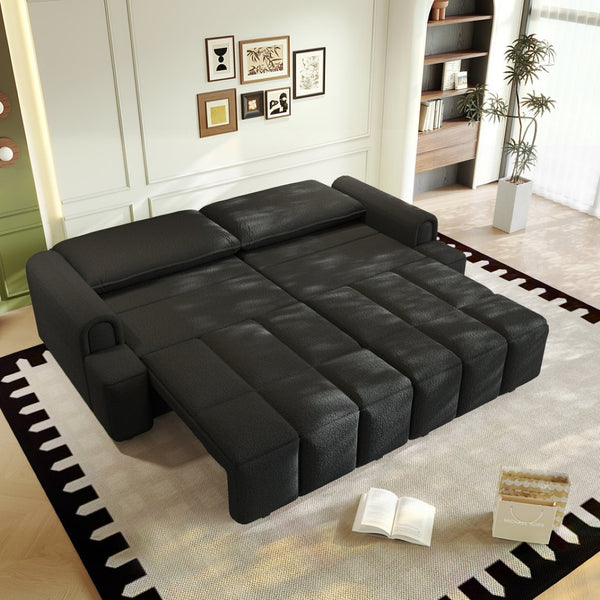 English Elm 90.2" Plush Teddy Fabric Convertible Sleeper Sofa with Hidden Storage for Living Room Black W1885S00313