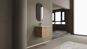 English Elm 24" Modern Wall Vanity with Ceramic Sink, Oak Plywood Cabinet, 2 Soft-Close Doors, Handles Included W1972S00021