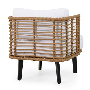 English Elm Christopher Knight Home® - NIC Club Chair Brown PE Rattan with Acacia Wood Legs, Modern Outdoor Wicker, Water-Resistant Cushion 71339.00LBRN