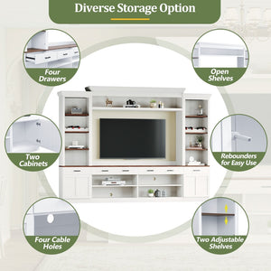 English Elm On-Trend Farmhouse 4-Piece Entertainment Wall Unit For Tvs Up To 70" With Wine Rack & Adjustable Shelves N721S000046K-GIGA