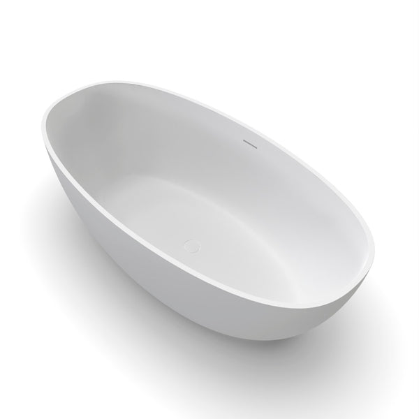 English Elm 61 Inch Stone Resin Freestanding Bathtub Matte White Sculptural Soaking Spa Design W1613P368241