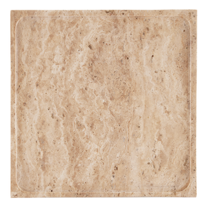 Boyles Travertine Tray with Unique Pitting and Forged Iron Base - Modern Natural Home Accent