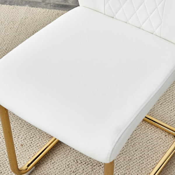 English Elm Table And Chair Set - Luxurious 71" Pandora Glass Top With Gold C-Shaped Legs & 8 White Pu Chairs W1151S03228-GIGA