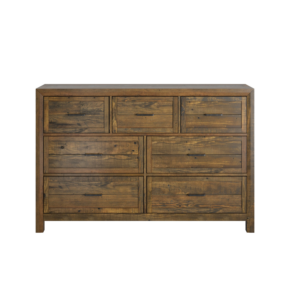 English Elm Wallace & Bay - Brown 7-Drawer Dresser Solid Reclaimed Wood, 66.5"L x 21.25"W x 41.25"H, Dovetail Drawers, Smooth Ball-Bearing Glides Durable Finish B361P384480