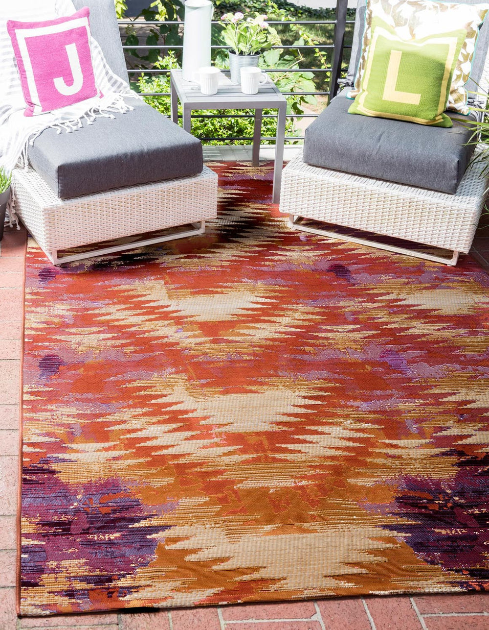 Unique Loom Outdoor Modern Aztec Machine Made Geometric Rug Red, Cream/Beige/Violet 10' 0" x 12' 2"